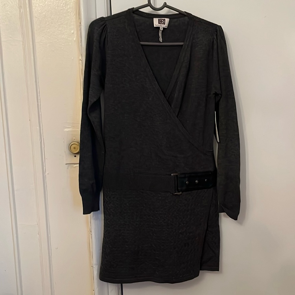 Sweater-dress.Wool blend.Color grey with black building belt.